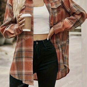 SHEIN Orange Oversized Button Down Shirt